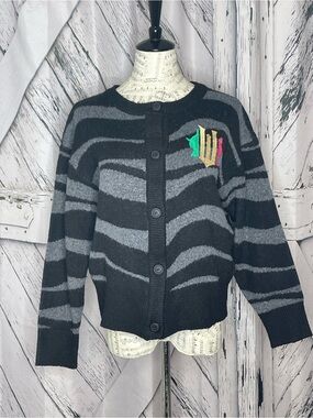 Paul Tazewell Wicked Zebra Striped Graphic Cardigan Black & Gray Large